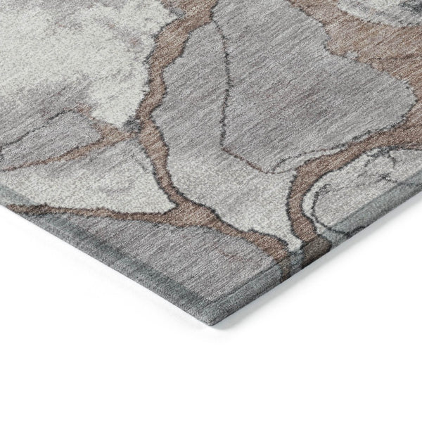 HomeRoots 8' Brown and Charcoal Round Abstract Area Rug - Stylish, Washable, Durable Design for Indoor & Outdoor Use 625489