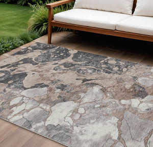 HomeRoots 8' X 10' Stylish Brown & Charcoal Abstract Washable Area Rug - Durable for Indoor & Outdoor Use 625490