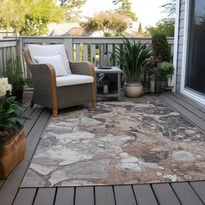 HomeRoots 8' X 10' Stylish Brown & Charcoal Abstract Washable Area Rug - Durable for Indoor & Outdoor Use 625490