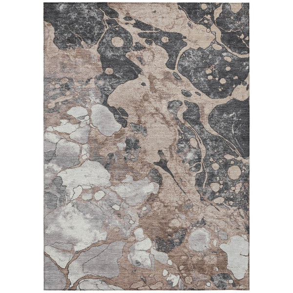 HomeRoots 9' X 12' Stylish Brown and Charcoal Abstract Area Rug - Washable, Durable for Indoor & Outdoor Use 625491