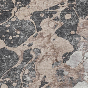 HomeRoots 9' X 12' Stylish Brown and Charcoal Abstract Area Rug - Washable, Durable for Indoor & Outdoor Use 625491