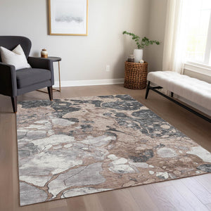 HomeRoots 9' X 12' Stylish Brown and Charcoal Abstract Area Rug - Washable, Durable for Indoor & Outdoor Use 625491