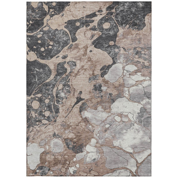 HomeRoots 10' X 14' Modern Brown & Charcoal Abstract Washable Area Rug for Indoor/Outdoor Durability & Style 625492