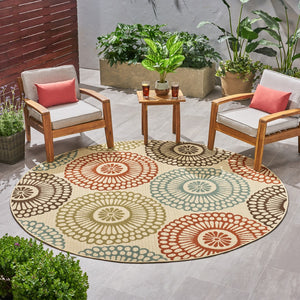 Christopher Knight Home® - Noble House - Seastar Outdoor 7'10" Round Medallion Area Rug, Ivory and Multi