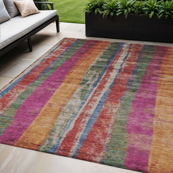 HomeRoots 5' Stylish Washable Indoor Outdoor Area Rug in Beige, Orange & Fern Green - Durable & Versatile! 625500