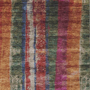 HomeRoots 5' Stylish Washable Indoor Outdoor Area Rug in Beige, Orange & Fern Green - Durable & Versatile! 625500