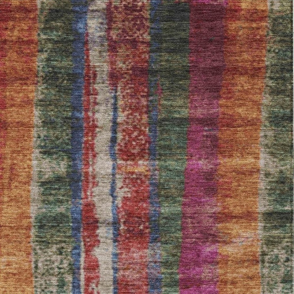 HomeRoots 5' Stylish Washable Indoor Outdoor Area Rug in Beige, Orange & Fern Green - Durable & Versatile! 625500