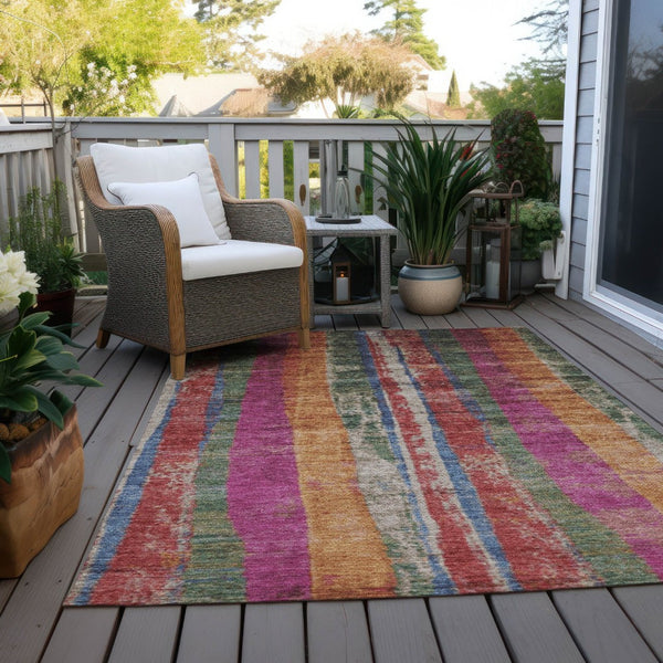 HomeRoots 5' Stylish Washable Indoor Outdoor Area Rug in Beige, Orange & Fern Green - Durable & Versatile! 625500