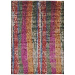 HomeRoots 5' Stylish Washable Indoor Outdoor Area Rug in Beige, Orange & Fern Green - Durable & Versatile! 625500