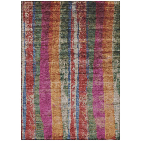 HomeRoots 5' Stylish Washable Indoor Outdoor Area Rug in Beige, Orange & Fern Green - Durable & Versatile! 625500