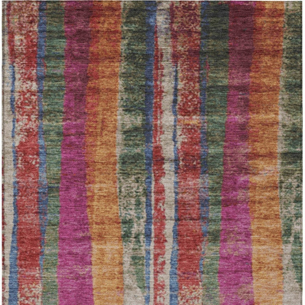 HomeRoots 5' Stylish Washable Indoor Outdoor Area Rug in Beige, Orange & Fern Green - Durable & Versatile! 625500