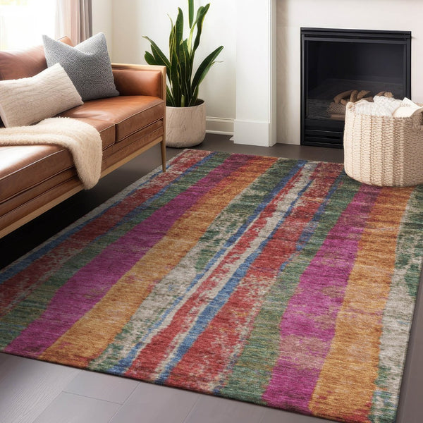 HomeRoots 5' Stylish Washable Indoor Outdoor Area Rug in Beige, Orange & Fern Green - Durable & Versatile! 625500