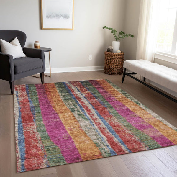 HomeRoots 5' Stylish Washable Indoor Outdoor Area Rug in Beige, Orange & Fern Green - Durable & Versatile! 625500
