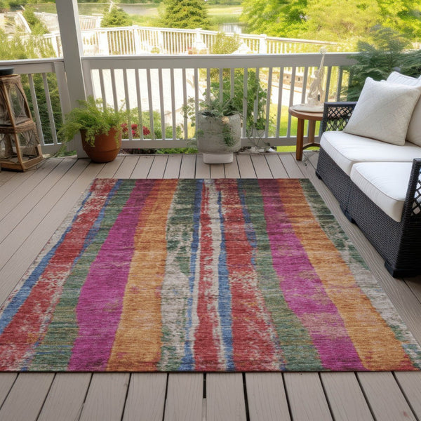 HomeRoots 5' Stylish Washable Indoor Outdoor Area Rug in Beige, Orange & Fern Green - Durable & Versatile! 625500