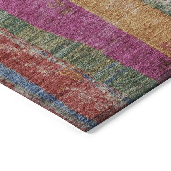 HomeRoots 8' Round Striped Area Rug in Beige, Orange & Fern Green - Durable, Washable for Indoors & Outdoors 625501