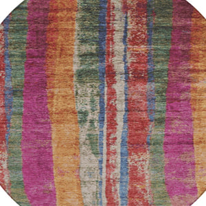 HomeRoots 8' Round Striped Area Rug in Beige, Orange & Fern Green - Durable, Washable for Indoors & Outdoors 625501
