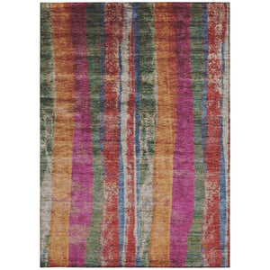 HomeRoots 9' X 12' Washable Beige Orange Fern Green Striped Area Rug - Durable, Stylish, Indoor & Outdoor Use 625503