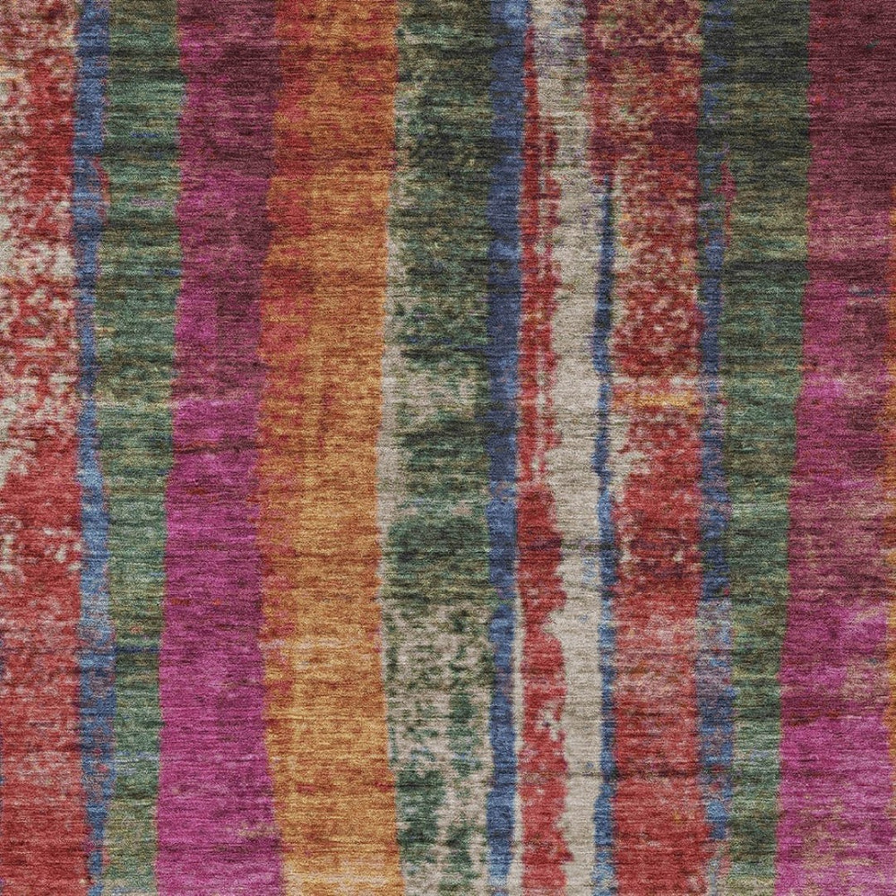 HomeRoots 9' X 12' Washable Beige Orange Fern Green Striped Area Rug - Durable, Stylish, Indoor & Outdoor Use 625503