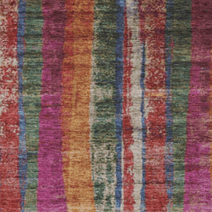 HomeRoots 9' X 12' Washable Beige Orange Fern Green Striped Area Rug - Durable, Stylish, Indoor & Outdoor Use 625503