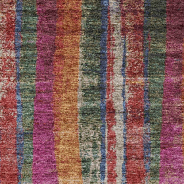 HomeRoots 9' X 12' Washable Beige Orange Fern Green Striped Area Rug - Durable, Stylish, Indoor & Outdoor Use 625503