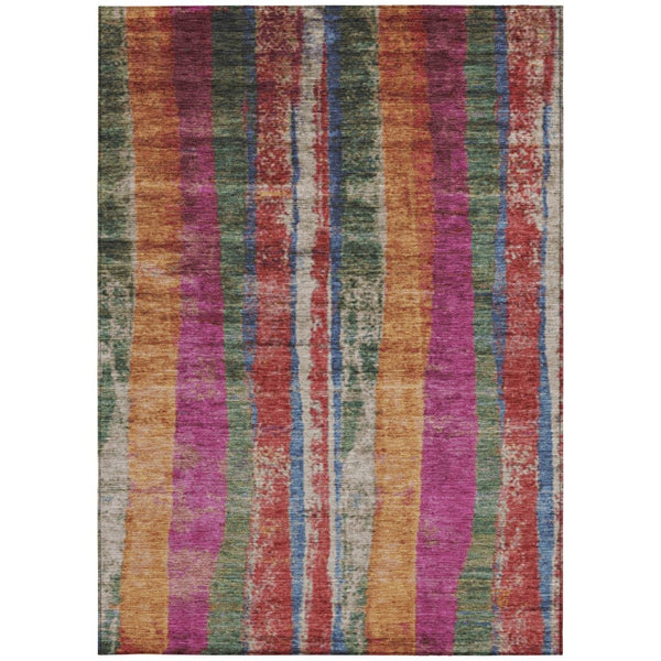 HomeRoots 10' Striped Indoor Outdoor Area Rug - Durable Beige, Orange & Fern Green - Washable & Stylish Decor 625504