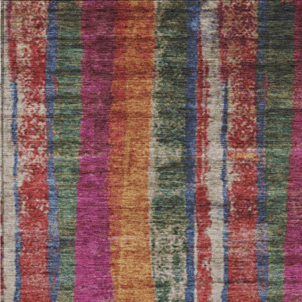 HomeRoots 10' Striped Indoor Outdoor Area Rug - Durable Beige, Orange & Fern Green - Washable & Stylish Decor 625504