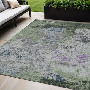 HomeRoots 5' X 8' Fern Green And Ivory Abstract Washable Area Rug for Indoor & Outdoor Use, Durable & Stylish 625518