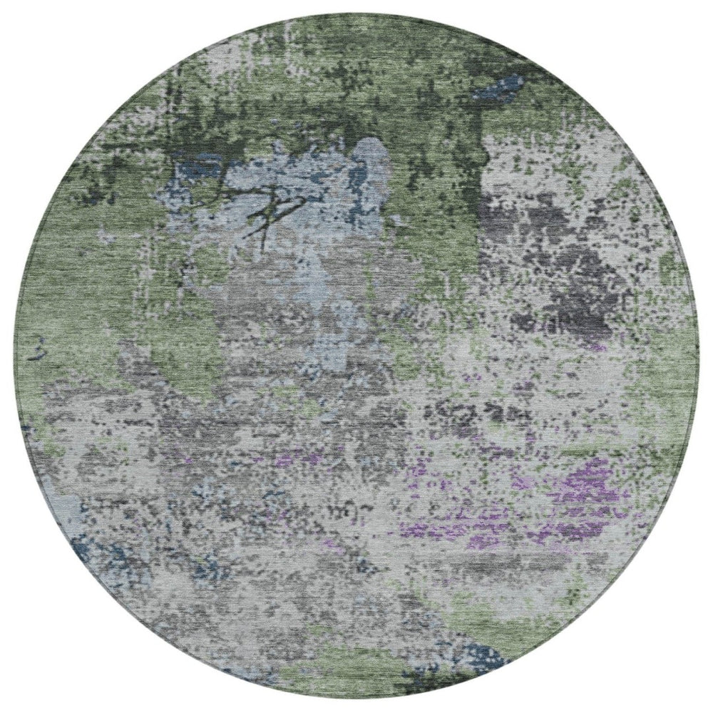 HomeRoots 8' Fern Green & Ivory Round Abstract Rug – Stylish, Washable Indoor/Outdoor Area Rug for All Spaces 625519