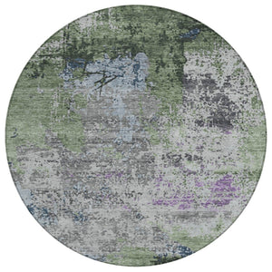 HomeRoots 8' Fern Green & Ivory Round Abstract Rug – Stylish, Washable Indoor/Outdoor Area Rug for All Spaces 625519