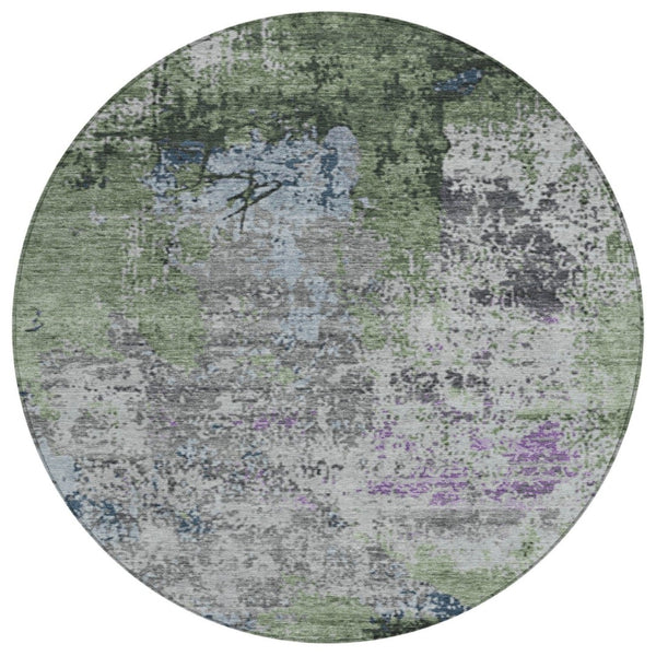 HomeRoots 8' Fern Green & Ivory Round Abstract Rug – Stylish, Washable Indoor/Outdoor Area Rug for All Spaces 625519