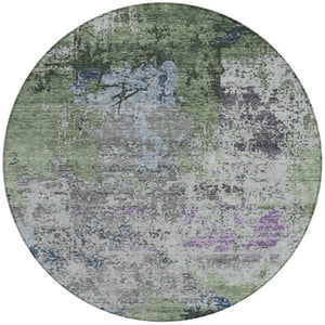 HomeRoots 8' Fern Green & Ivory Round Abstract Rug – Stylish, Washable Indoor/Outdoor Area Rug for All Spaces 625519