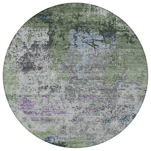 HomeRoots 8' Fern Green & Ivory Round Abstract Rug – Stylish, Washable Indoor/Outdoor Area Rug for All Spaces 625519