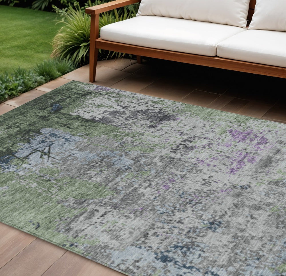 HomeRoots 9' X 12' Fern Green Abstract Area Rug – Stylish, Washable, Durable for Indoors & Outdoors, Easy Care 625521