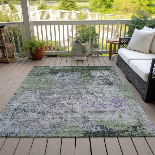 HomeRoots 10' Abstract Fern Green & Ivory Washable Area Rug - Durable Indoor/Outdoor Design for Any Space 625522