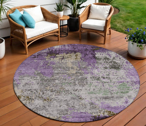 HomeRoots 8' Stylish Round Abstract Area Rug in Lavender and Ivory – Washable, Durable for Indoor & Outdoor Use 625525