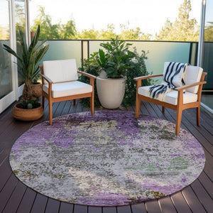 HomeRoots 8' Stylish Round Abstract Area Rug in Lavender and Ivory – Washable, Durable for Indoor & Outdoor Use 625525