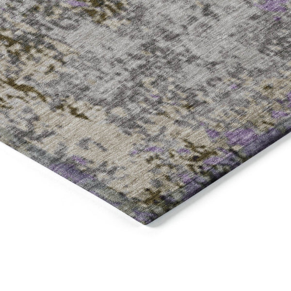 HomeRoots 8' Stylish Round Abstract Area Rug in Lavender and Ivory – Washable, Durable for Indoor & Outdoor Use 625525
