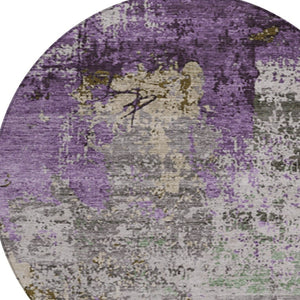HomeRoots 8' Stylish Round Abstract Area Rug in Lavender and Ivory – Washable, Durable for Indoor & Outdoor Use 625525