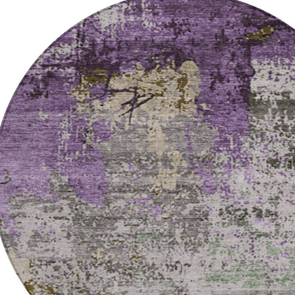 HomeRoots 8' Stylish Round Abstract Area Rug in Lavender and Ivory – Washable, Durable for Indoor & Outdoor Use 625525