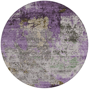 HomeRoots 8' Stylish Round Abstract Area Rug in Lavender and Ivory – Washable, Durable for Indoor & Outdoor Use 625525