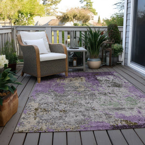HomeRoots 9' X 12' Stylish Lavender and Ivory Abstract Washable Area Rug for Indoor and Outdoor Spaces 625527