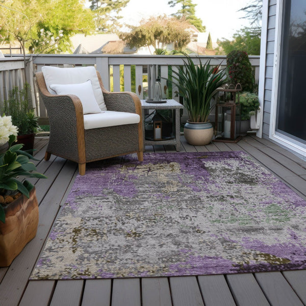 HomeRoots 9' X 12' Stylish Lavender and Ivory Abstract Washable Area Rug for Indoor and Outdoor Spaces 625527