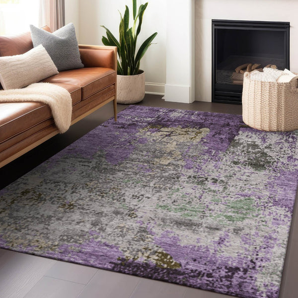 HomeRoots 9' X 12' Stylish Lavender and Ivory Abstract Washable Area Rug for Indoor and Outdoor Spaces 625527