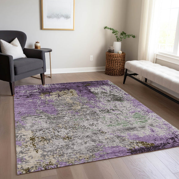 HomeRoots 9' X 12' Stylish Lavender and Ivory Abstract Washable Area Rug for Indoor and Outdoor Spaces 625527