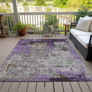 HomeRoots 9' X 12' Stylish Lavender and Ivory Abstract Washable Area Rug for Indoor and Outdoor Spaces 625527