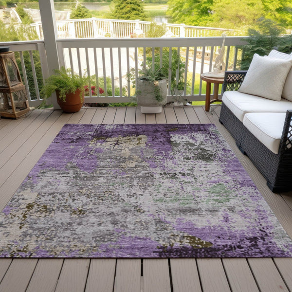 HomeRoots 9' X 12' Stylish Lavender and Ivory Abstract Washable Area Rug for Indoor and Outdoor Spaces 625527
