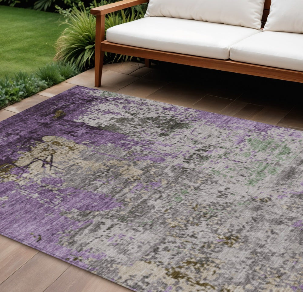 HomeRoots 10' X 14' Elegant Lavender & Ivory Abstract Rug – Washable, Durable, Perfect for Indoor/Outdoor Use! 625528