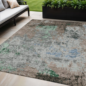 HomeRoots 5' X 8' Indoor-Outdoor Taupe & Ivory Abstract Area Rug - Stylish, Washable & Durable for Any Space 625536
