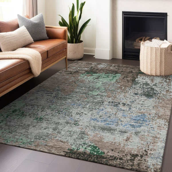 HomeRoots 5' X 8' Indoor-Outdoor Taupe & Ivory Abstract Area Rug - Stylish, Washable & Durable for Any Space 625536