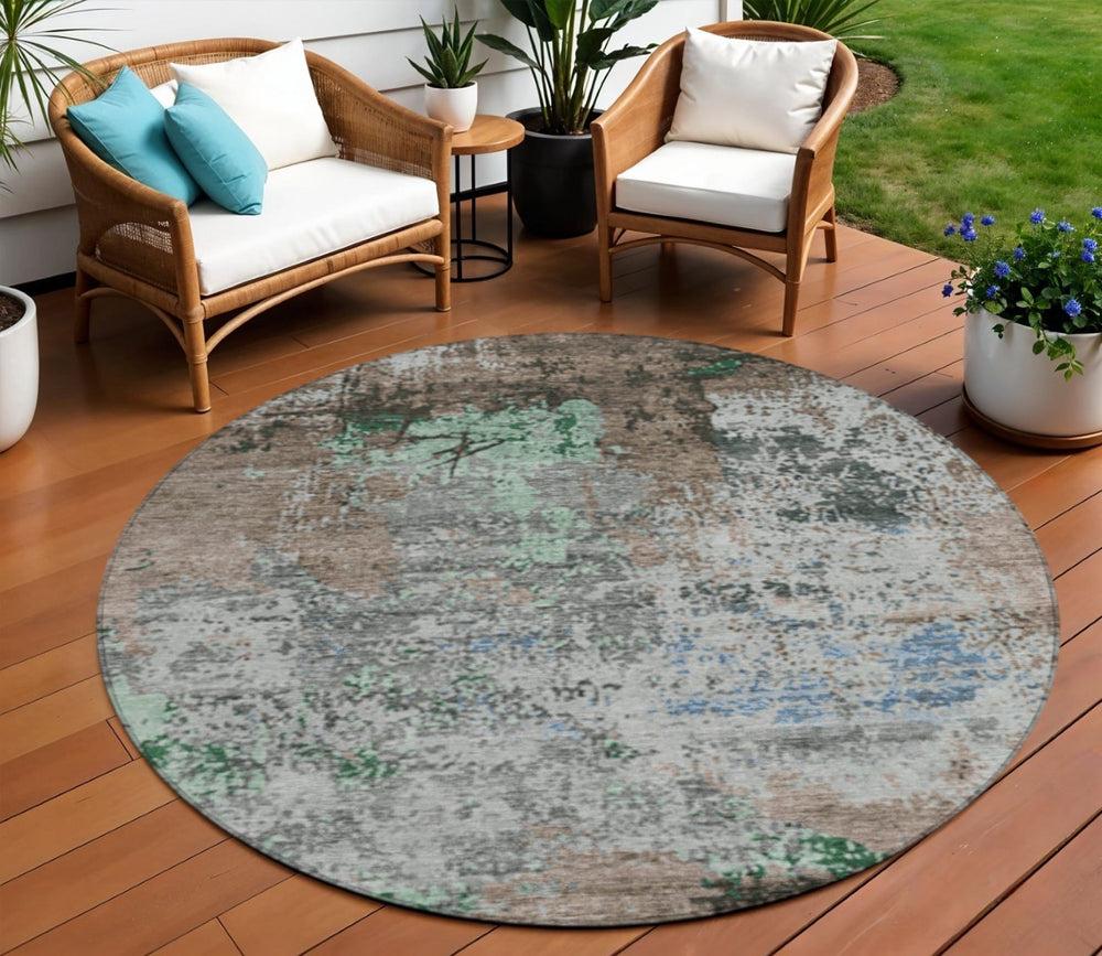 HomeRoots 8' Taupe and Ivory Round Abstract Washable Rug – Stylish, Durable, Indoor/Outdoor, Easy-Clean Design 625537